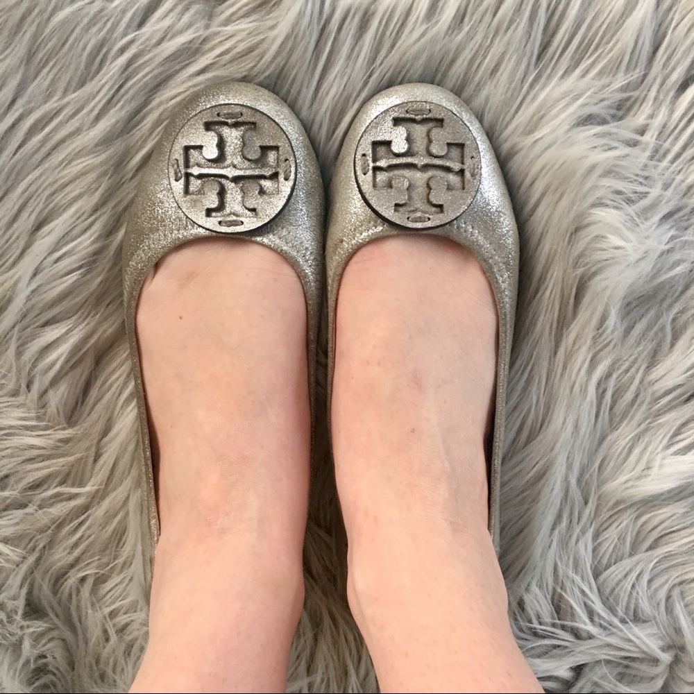 Silver Tory Burch Reva Flats